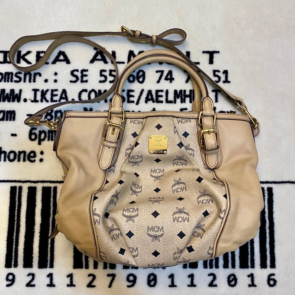 MCM All Over Logo Print Leather Crossbody Handbag